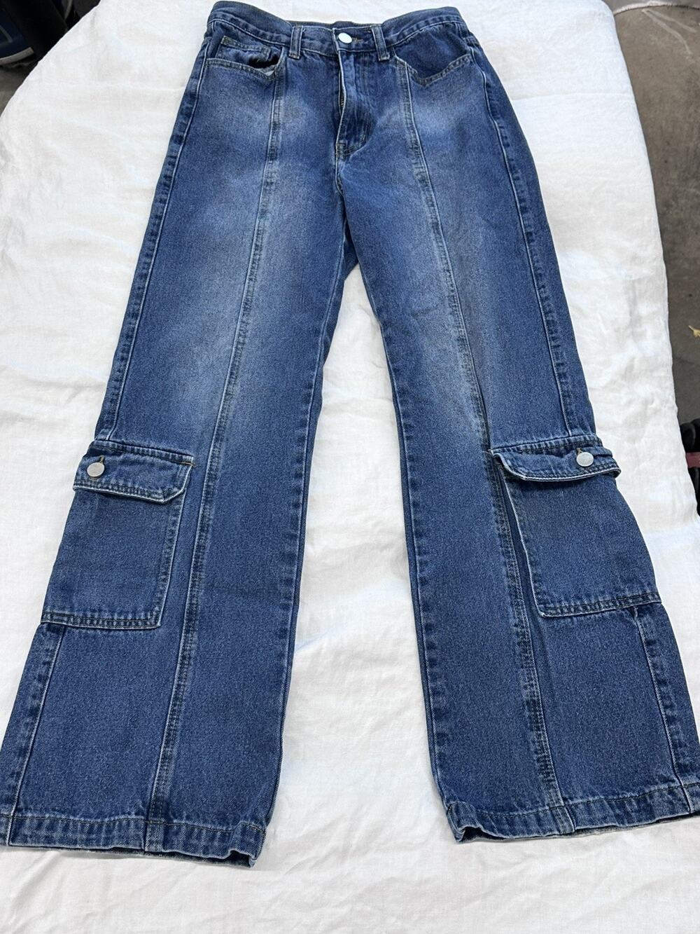 Cider Jeans Juniors XS Blue Flared Leg High Rise Seamed Front Denim Pants Retro